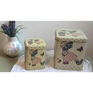 Vintage Folk Art Tin Canister Set | Holly Hobbie Inspired Storage Tins